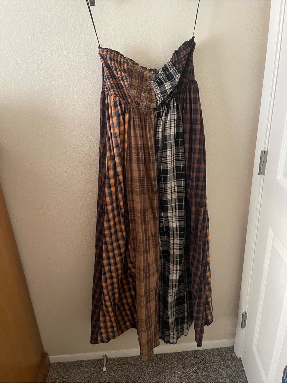 Fashion Nova Plaid Patchwork Maxi Dress in Brown and Black